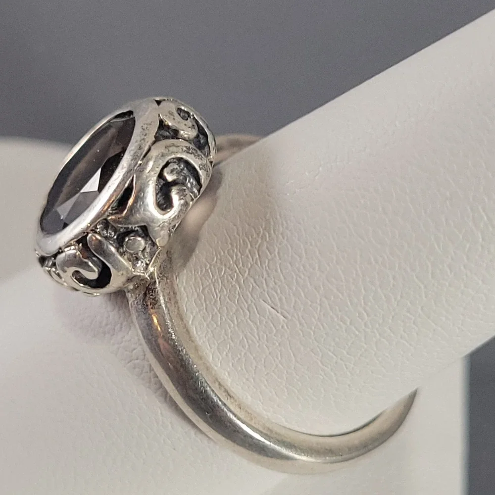 Silpada Sterling Silver Smoky Quartz Ring Womens Size 8.75 Scroll Bezel Jewelry